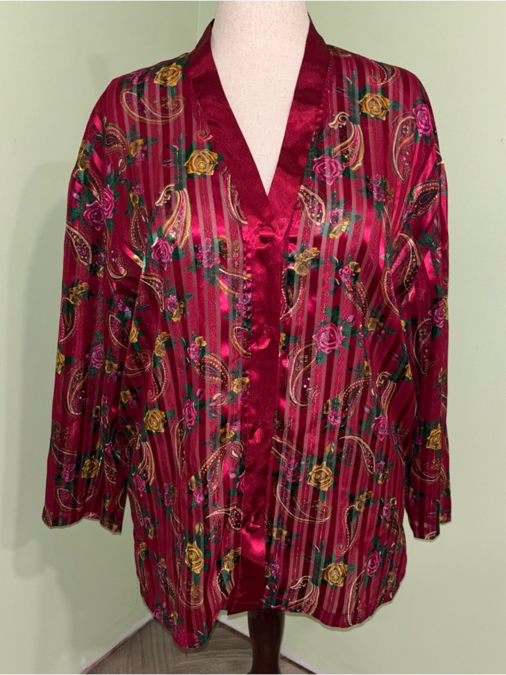 VTG Victoria’s Secret Gold Label Satin Paisley Floral Button Up Shirt Women’s L